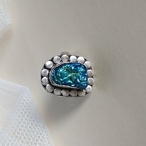 925 Silver Blue/Green Druzzy Ring!